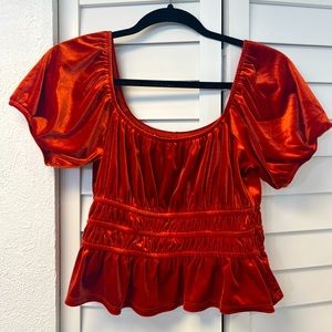 Burnt orange, velvet top with short sleeves size S